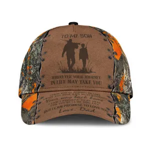 Personalized Hunting Dad To My Son Baseball Cap Orange Camo Pattern Classic Hunting Dad Cap