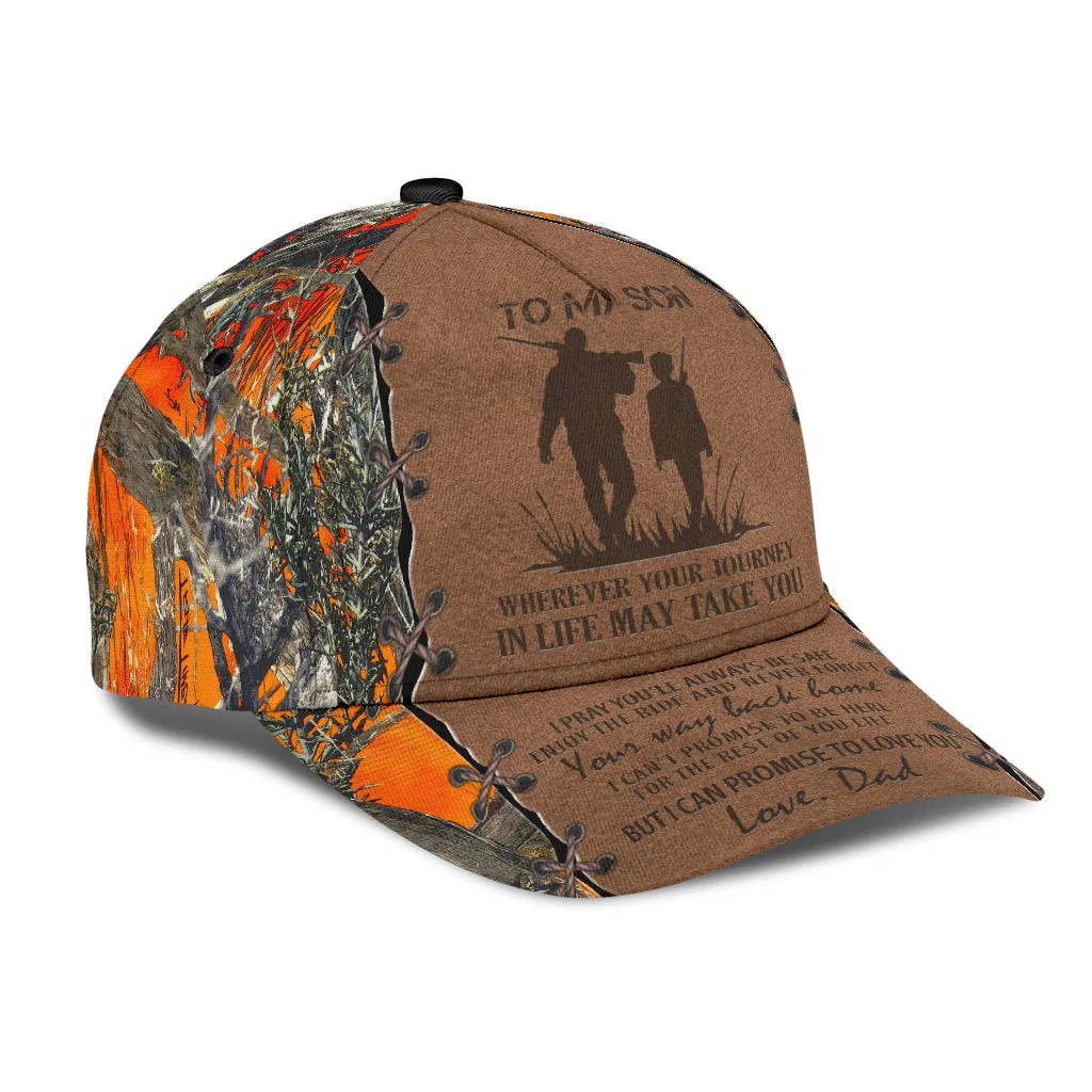 Personalized Hunting Dad To My Son Baseball Cap Orange Camo Pattern Classic Hunting Dad Cap