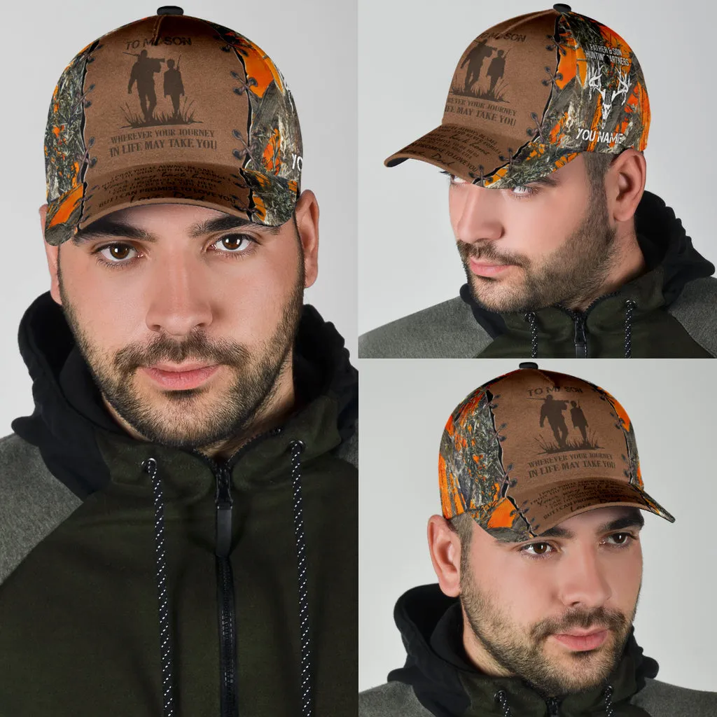 Personalized Hunting Dad To My Son Baseball Cap Orange Camo Pattern Classic Hunting Dad Cap