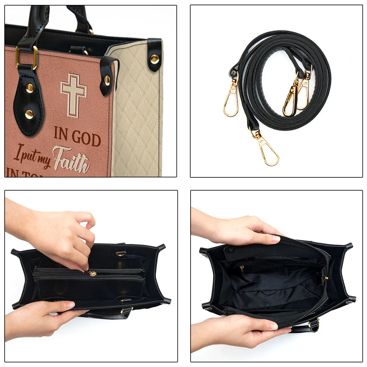 Personalized In God I Put My Faith Leather Bag - Christian Pu Leather Bags For Women