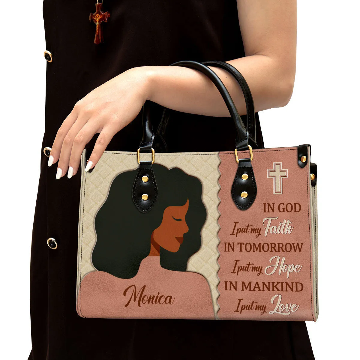 Personalized In God I Put My Faith Leather Bag - Christian Pu Leather Bags For Women