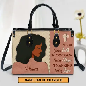 Personalized In God I Put My Faith Leather Bag - Christian Pu Leather Bags For Women