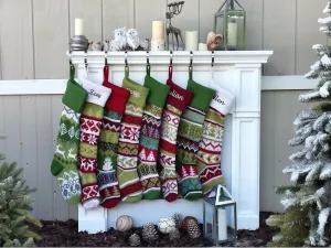 Personalized Knitted Christmas Stockings Red Green White