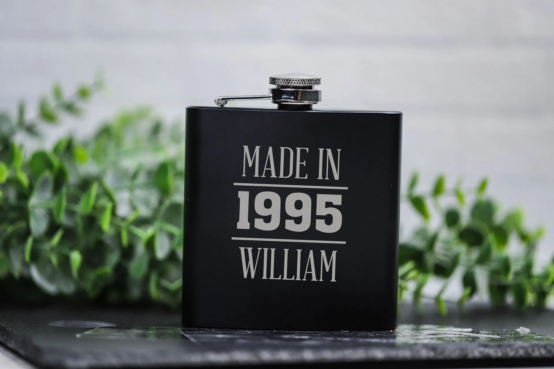 Personalized Made In Birthday Matte Black Flask