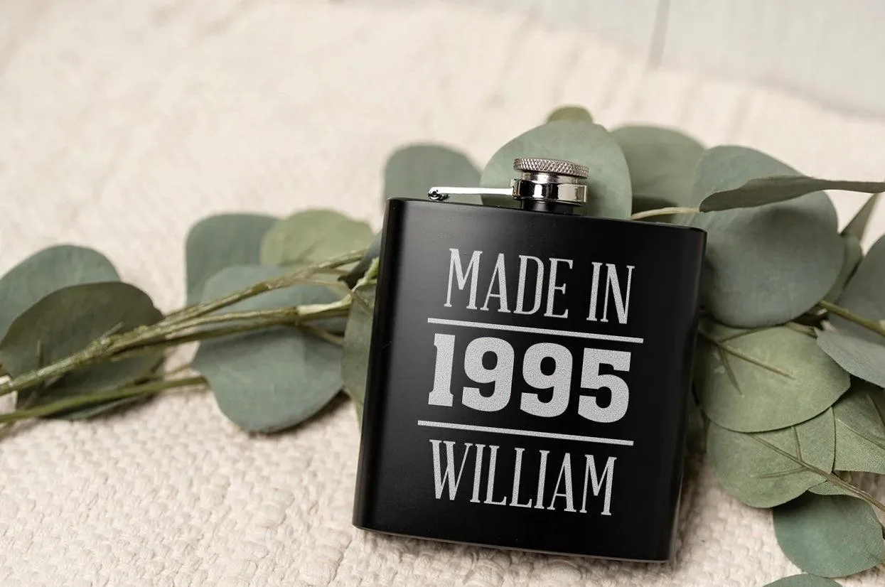 Personalized Made In Birthday Matte Black Flask