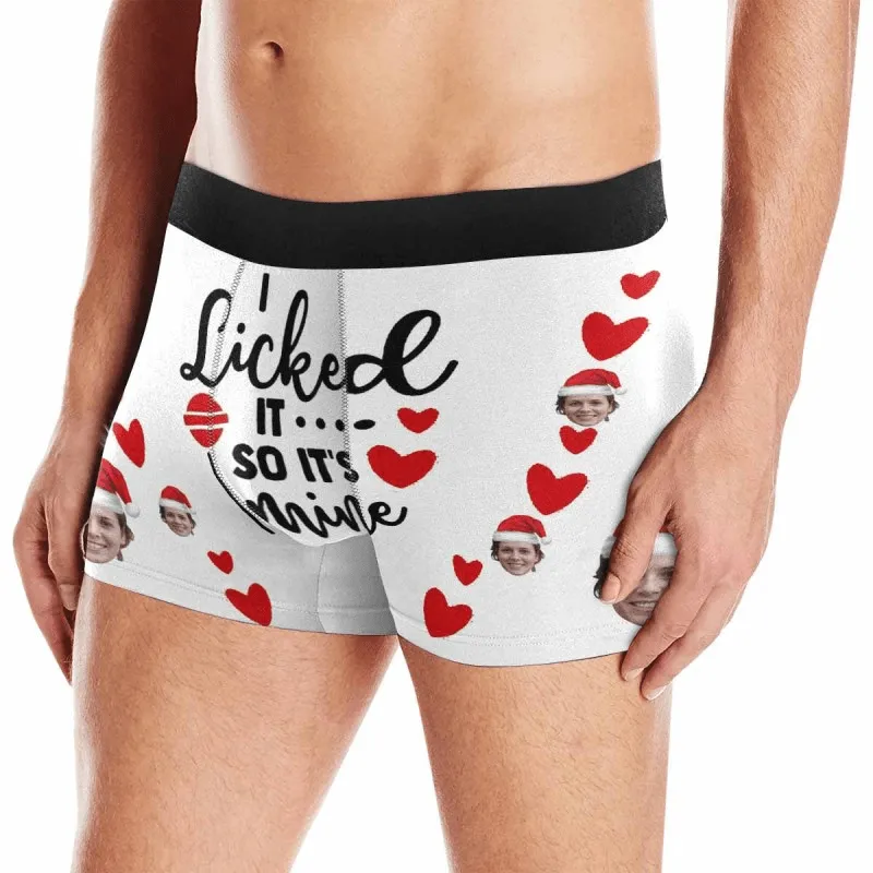 Personalized Men's Boxer Briefs Custom Face I Licked It Love Heart Underwear for Boyfriend Husband Men Best Gift for Him