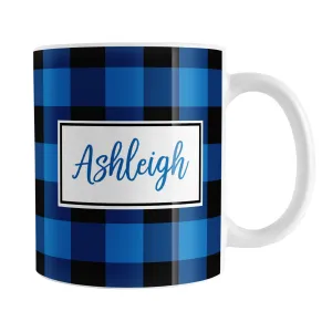 Personalized Name Blue and Black Buffalo Plaid Mug