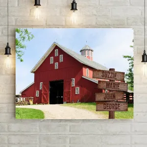 Personalized Old Red Barn Wood Sign Premium Canvas