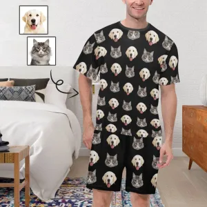 Personalized Pet Face Pajamas For Men Sleepwear Custom Dog Cat Men's Crew Neck Short Sleeve Pajama Set