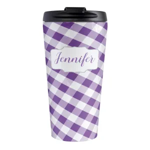 Personalized Purple Gingham Travel Mug