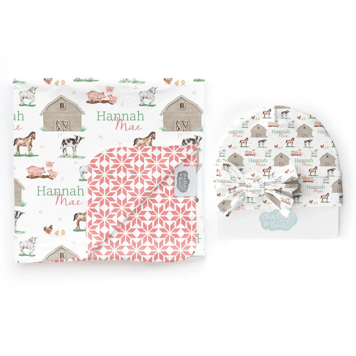 Personalized  Swaddle & Hat Set | Baby Animal Days