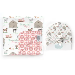 Personalized  Swaddle & Hat Set | Baby Animal Days