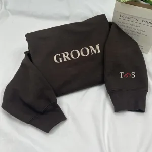 Personalized Unique Wedding Gifts for Bride and Groom with Embroider Sweatshit, Initial Heart Text Icon on Sleeve