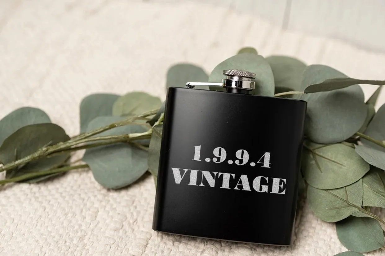 Personalized Vintage Birthday Matte Black Flask