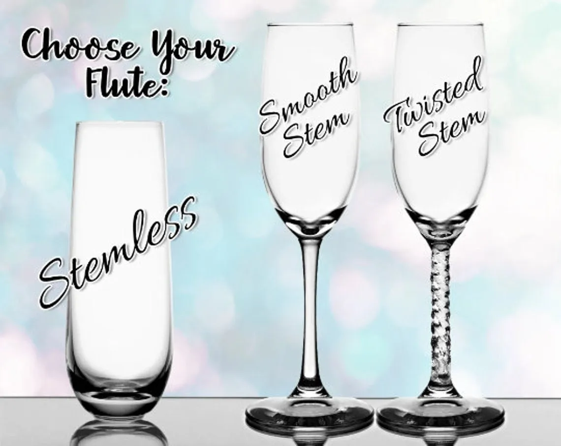 Personalized Wedding Champagne Flutes- Set of 2 Toasting Glasses | Bride and Groom Gifts | Registry By Bride’s Name | Unique Wedding