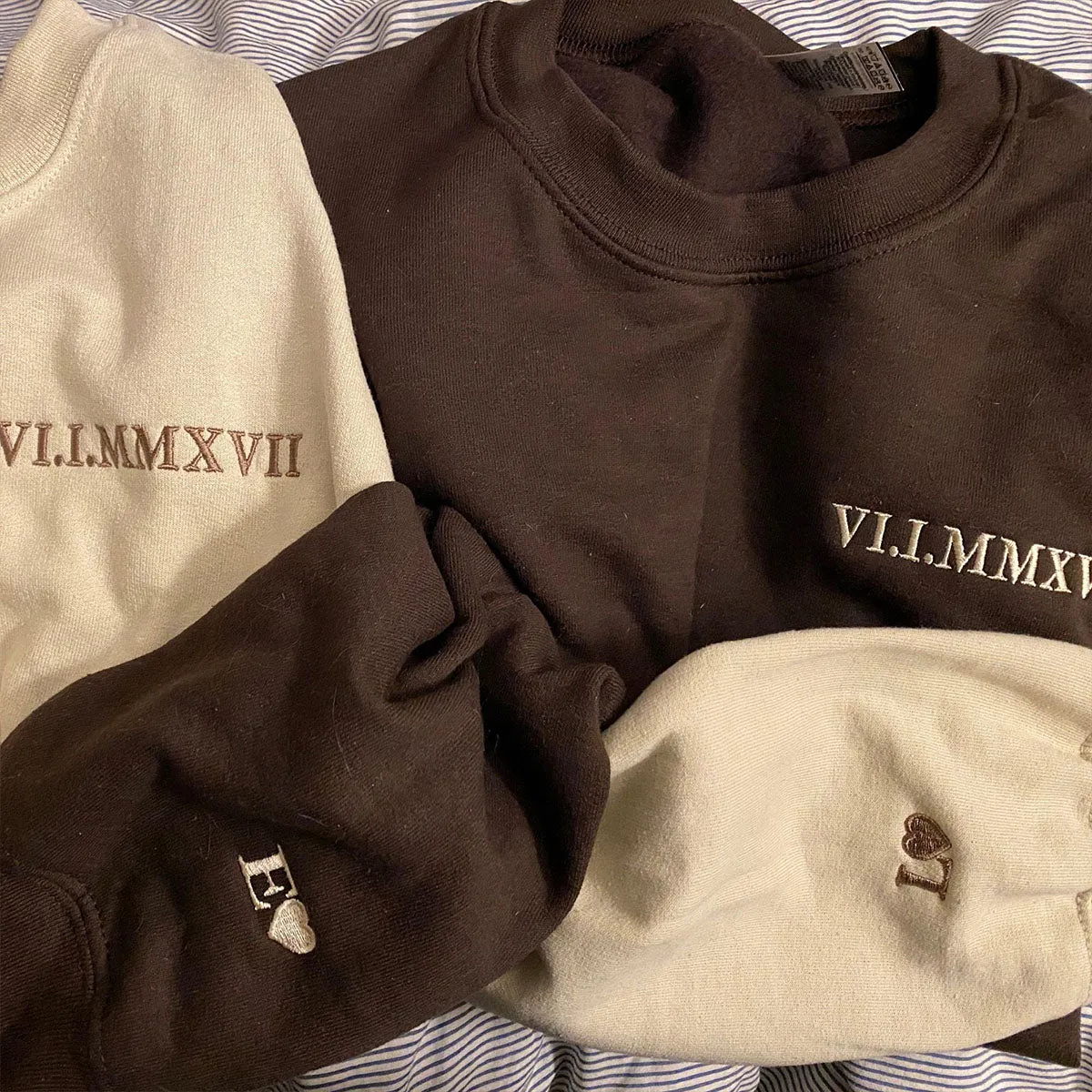 Personalized Wedding Gift Ideas for Couple with Embroidered Roman Date on Sweatshirt or Hoodie