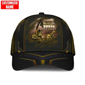 Personalized With Name Excavator 3D Full Printing Classic Cap Hat, Excavator Baseball Cap Hat