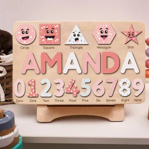 Personalized Wooden Shaped & Numbers Name Puzzle, Wooden Montessori Toys NP20