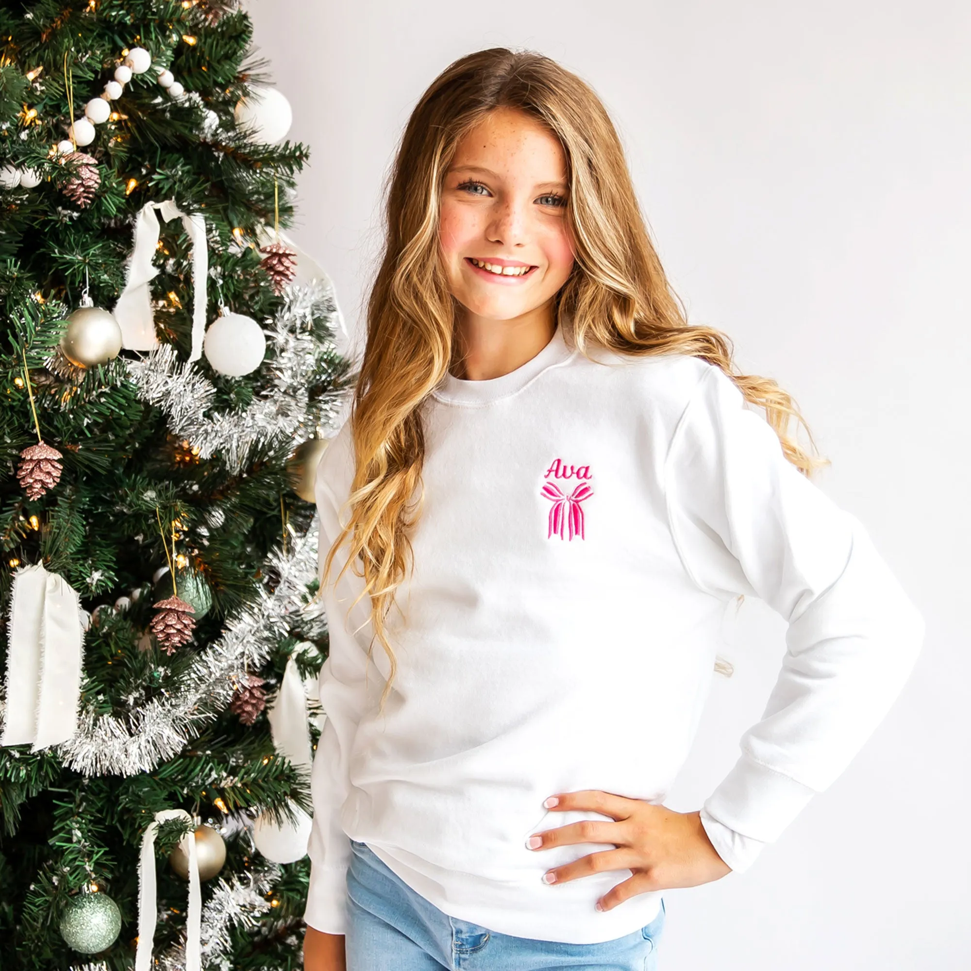 Personalized Youth Bow Embroidered Devin Sweatshirt