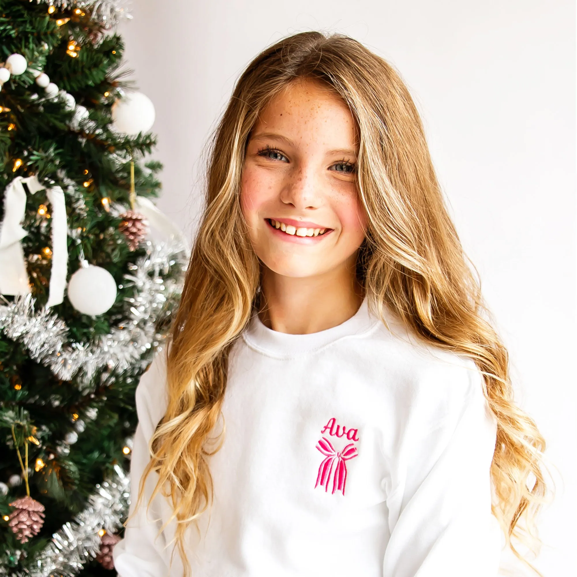 Personalized Youth Bow Embroidered Devin Sweatshirt