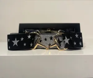 Pesazia - Logo Stretch Bit Belts - Black & Silver Stars w/ Gold Snaffle Bit