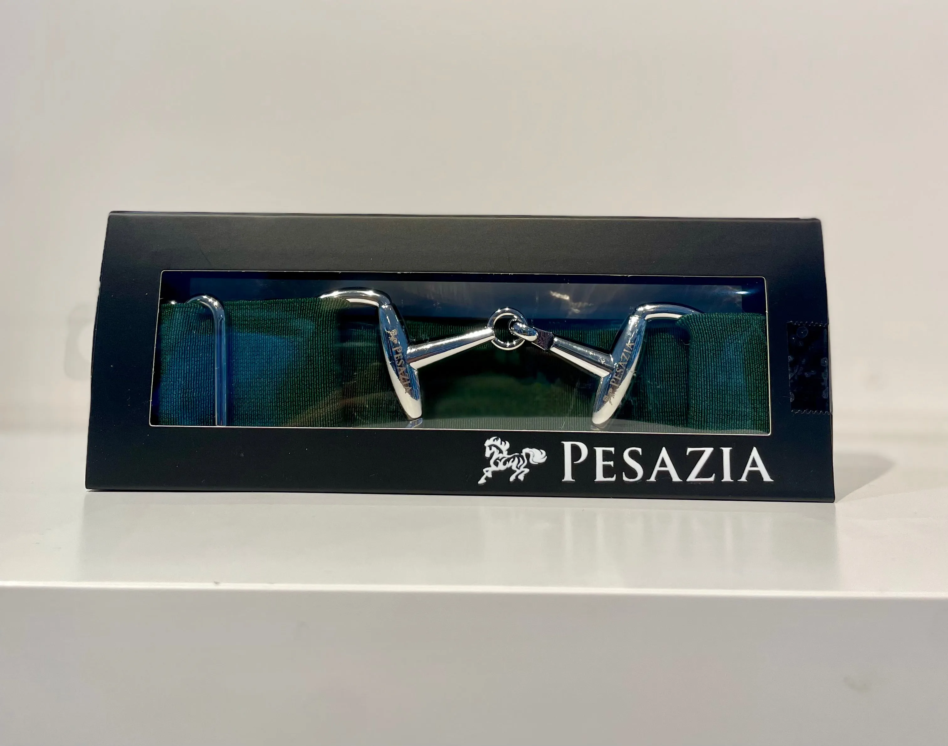 Pesazia - Logo Stretch Bit Belts - Hunter Green w/ Silver Snaffle Bit