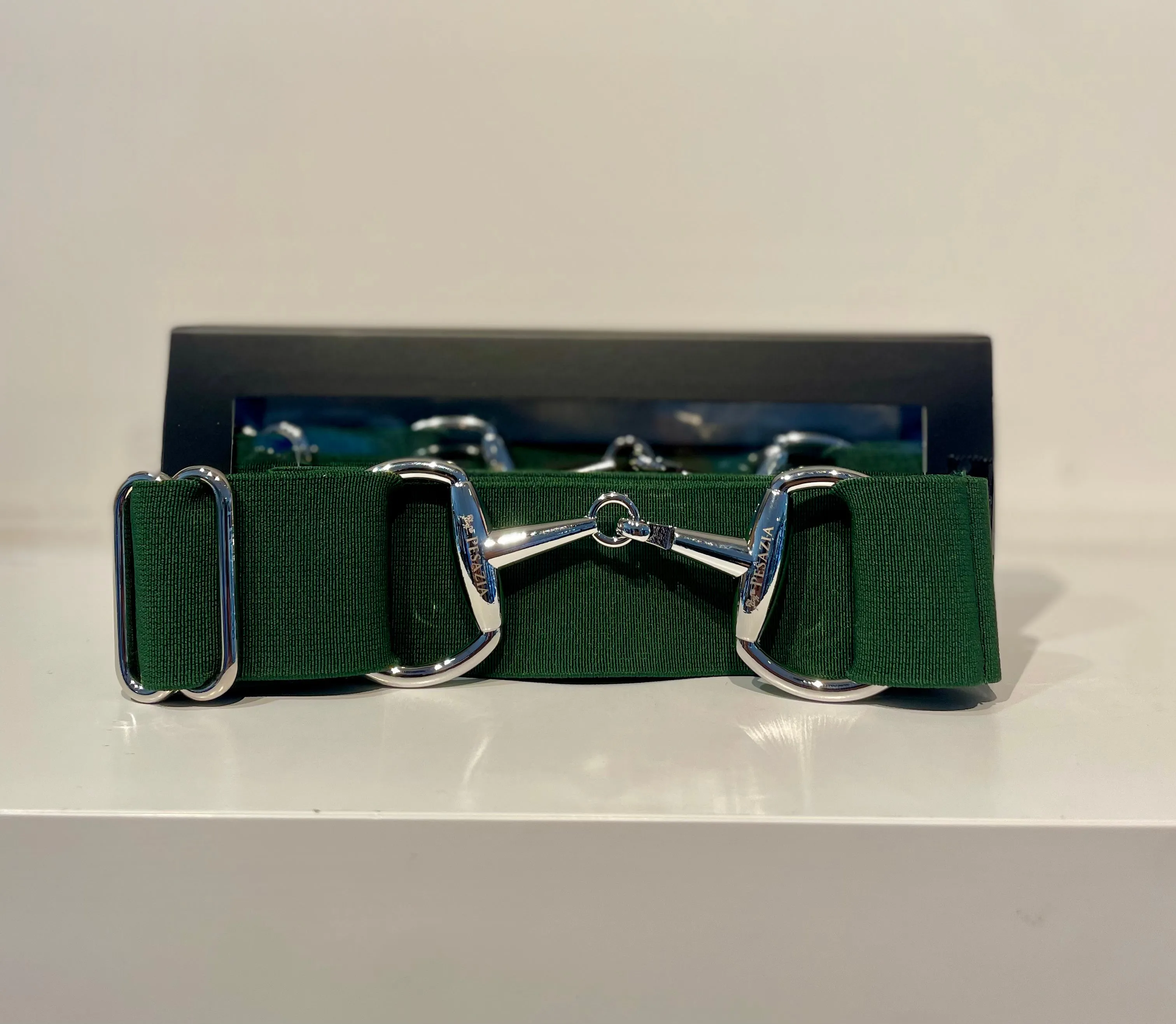 Pesazia - Logo Stretch Bit Belts - Hunter Green w/ Silver Snaffle Bit