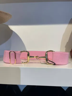 Pesazia - Stretch Bit Belts - Pink w/ Gold Snaffle Bit