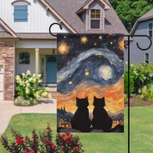 pet cat  garden flag ,cat garden Starry Night Yard Flags Double Sided, Cat Garden Flag, Black Cat flag , Kitty Garden Flag,