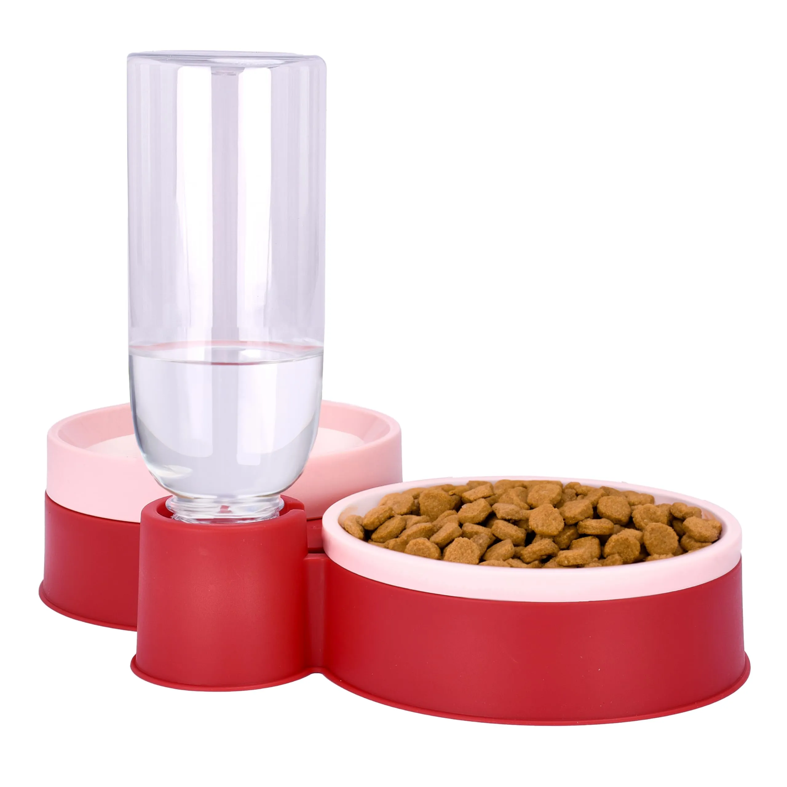 Pet Food And Water Dispenser - 2 Removable Bowls - Gravity-Fed Drinking System