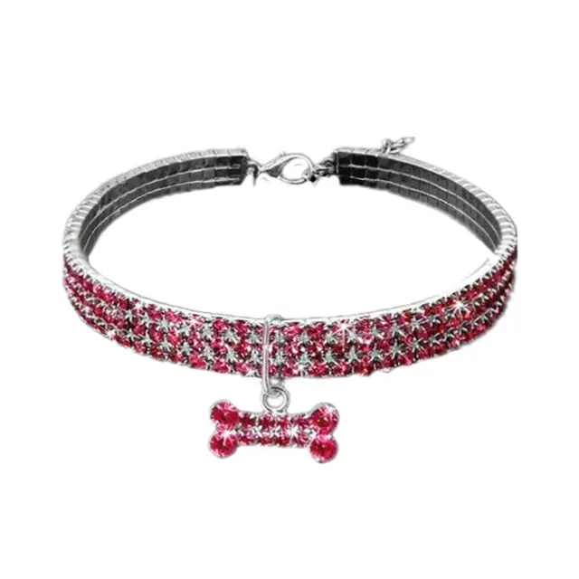 PetAffairs Bone Pendant Rhinestone Pet Collar