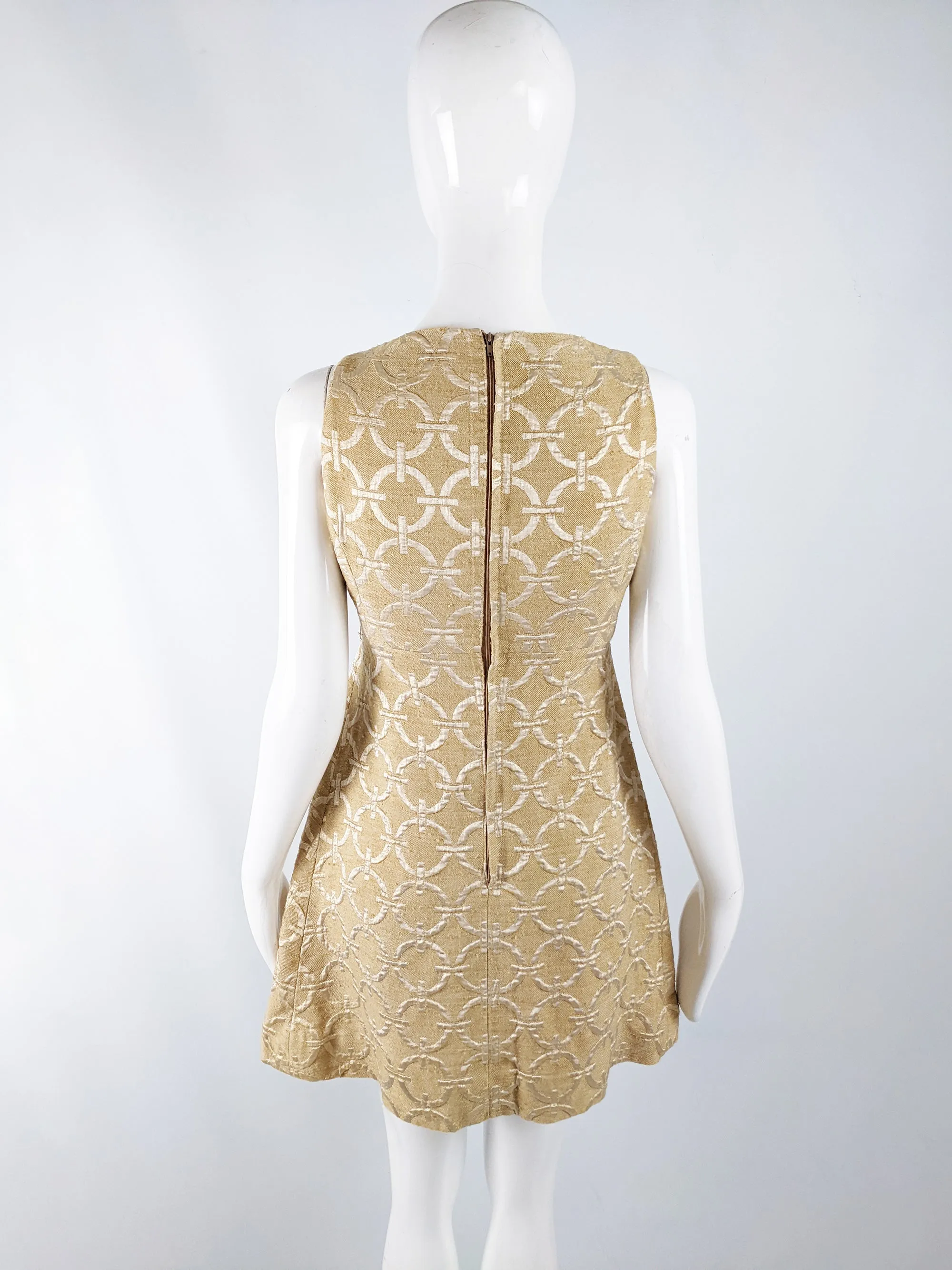 Peter Collins Vintage Gold Brocade Space Age Cut Out Dress, 1960s