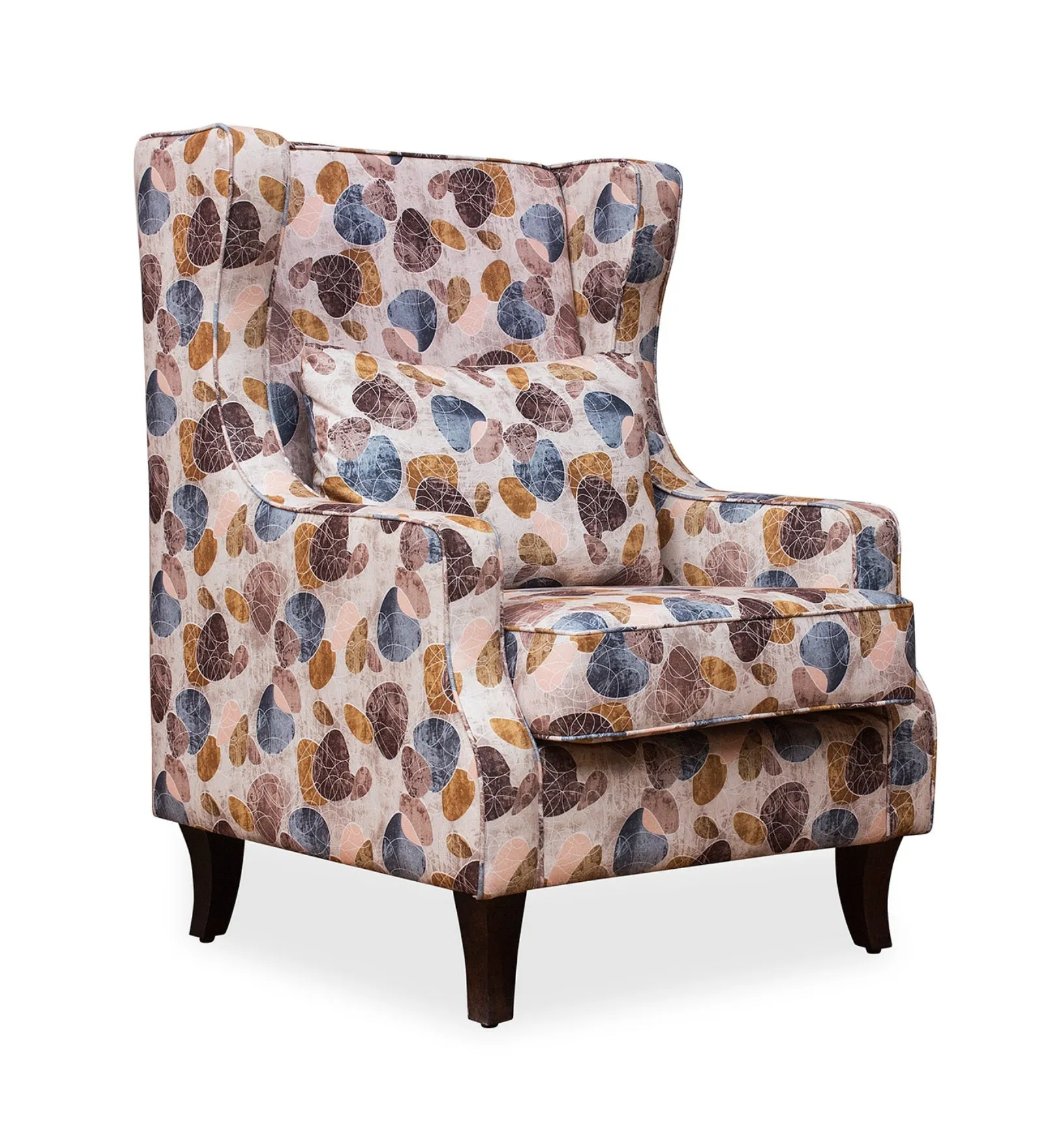 Peter Floral Print Fabric Wing Chair in Multi Colour