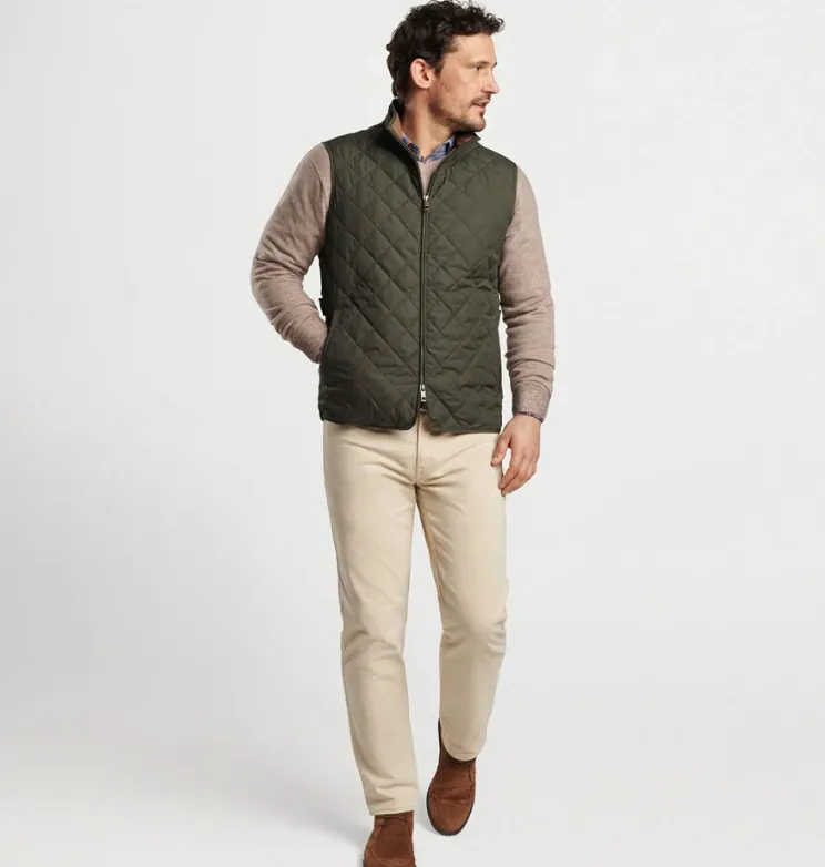 PETER MILLAR ESSEX QUILTED VEST DK OLIVE