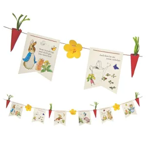 Peter Rabbit Garland, Includes 6 Flag Pennants, 3 Flower Pennants, 4 Paper Radishes, and Twine, 10 Feet Long