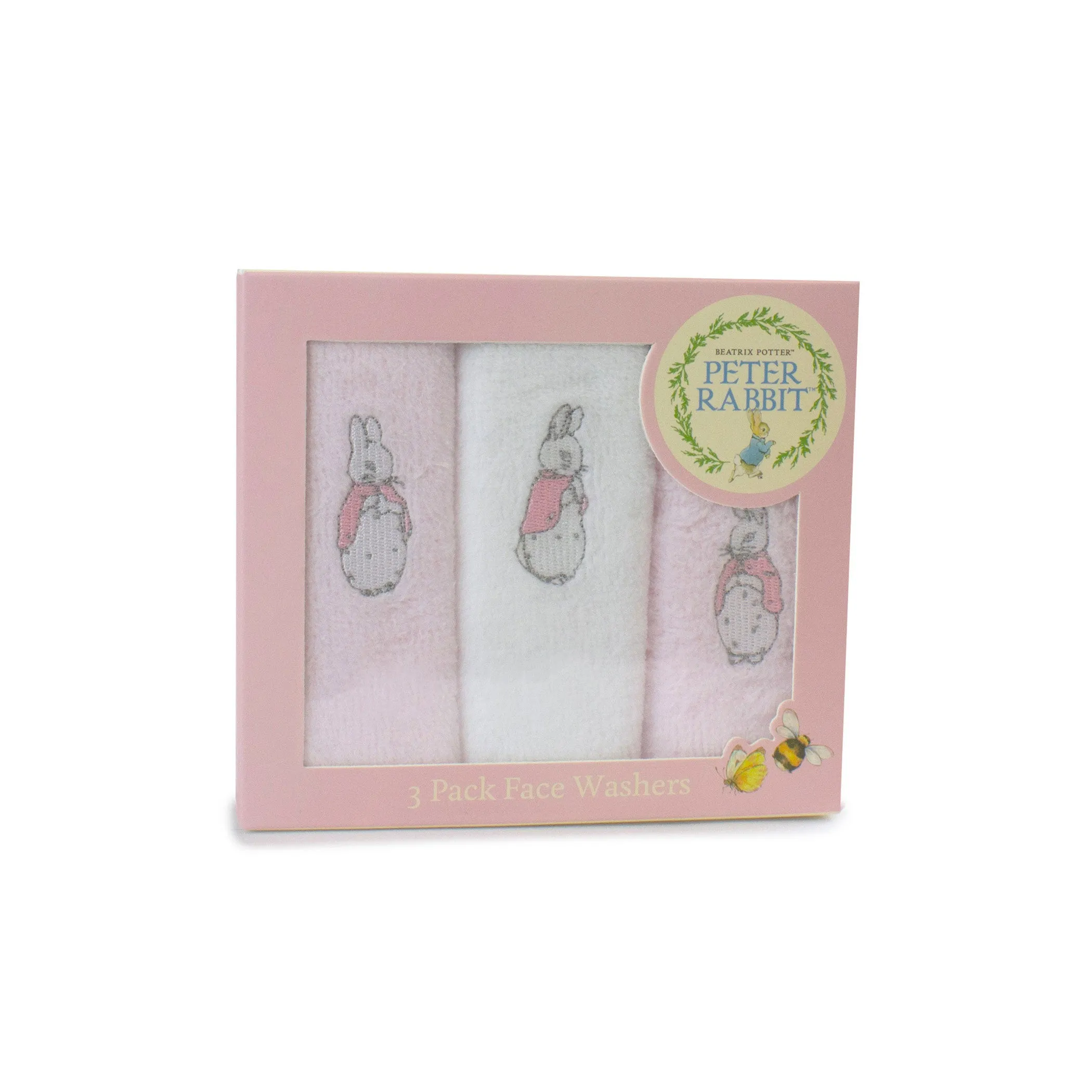 Peter Rabbit 'Hop Little Rabbit' Hooded Towel & Face Washers Bundle - Pink