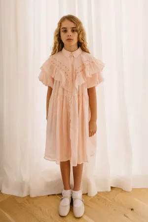 Petite Amalie Soft Pink Linen Shawl Collar Dress