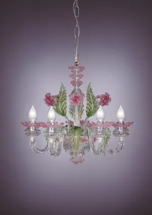 Petite Five Light Pink And Green Murano Glass Chandelier