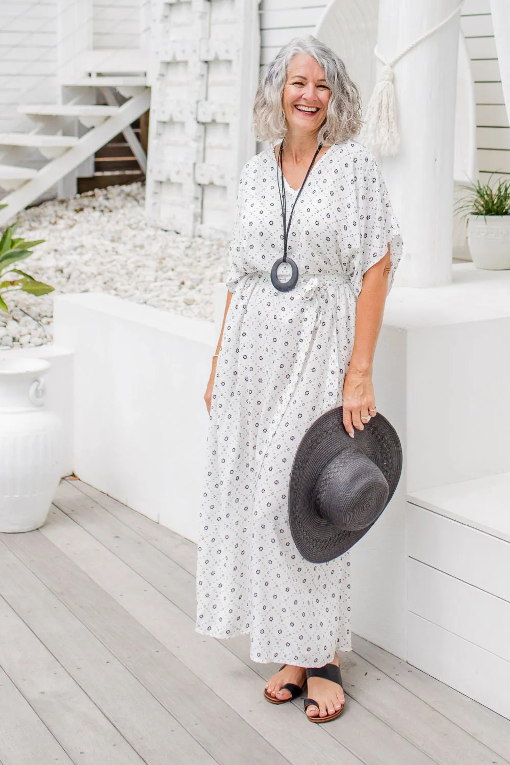 Petite Geo Print Maxi Dress - White