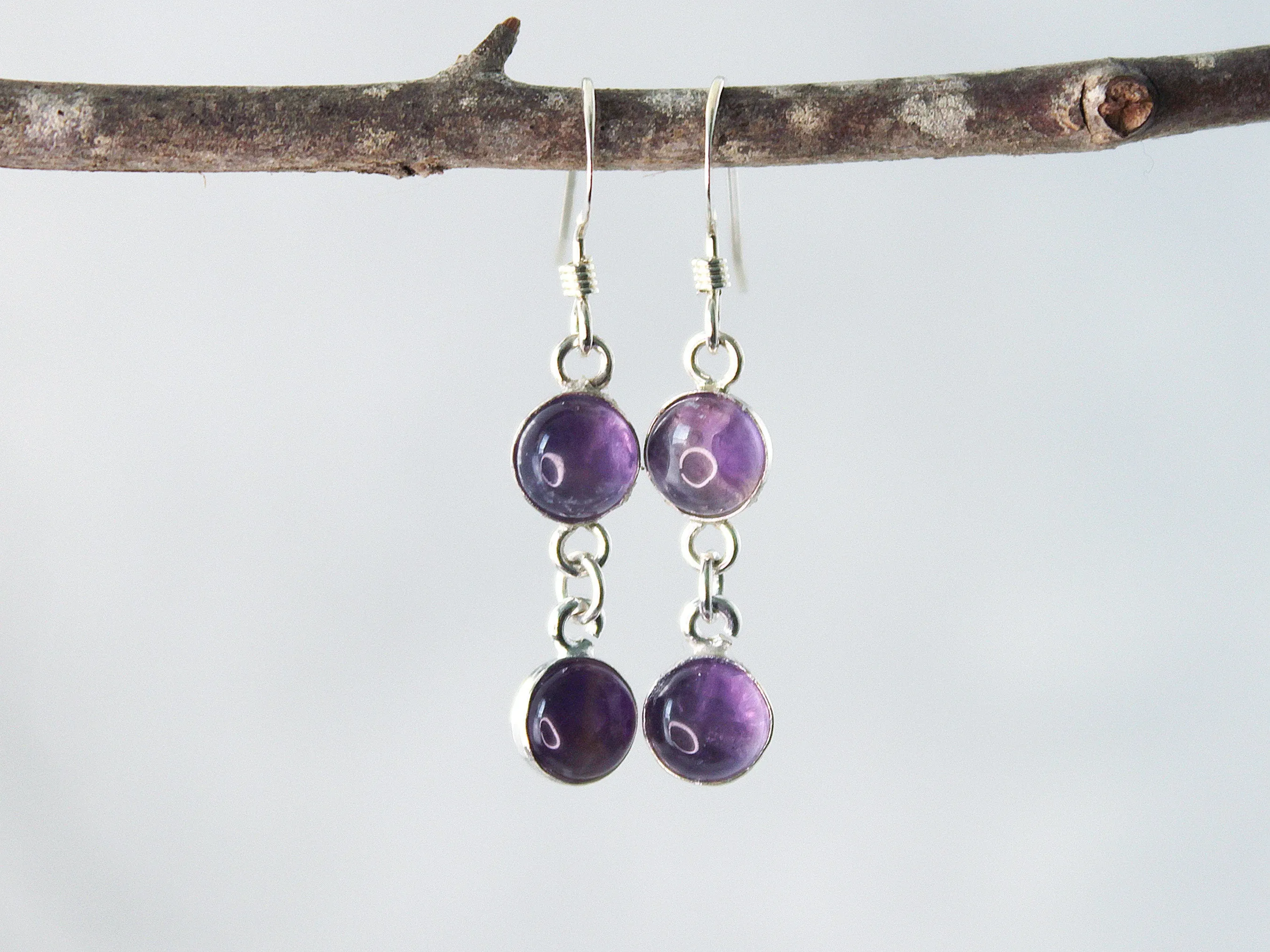 Petite Sterling Silver Two-Stone Purple Amethyst Earrings - Spiritual Elegance