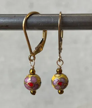 Petite Yellow Vintage Cloisonné Earrings