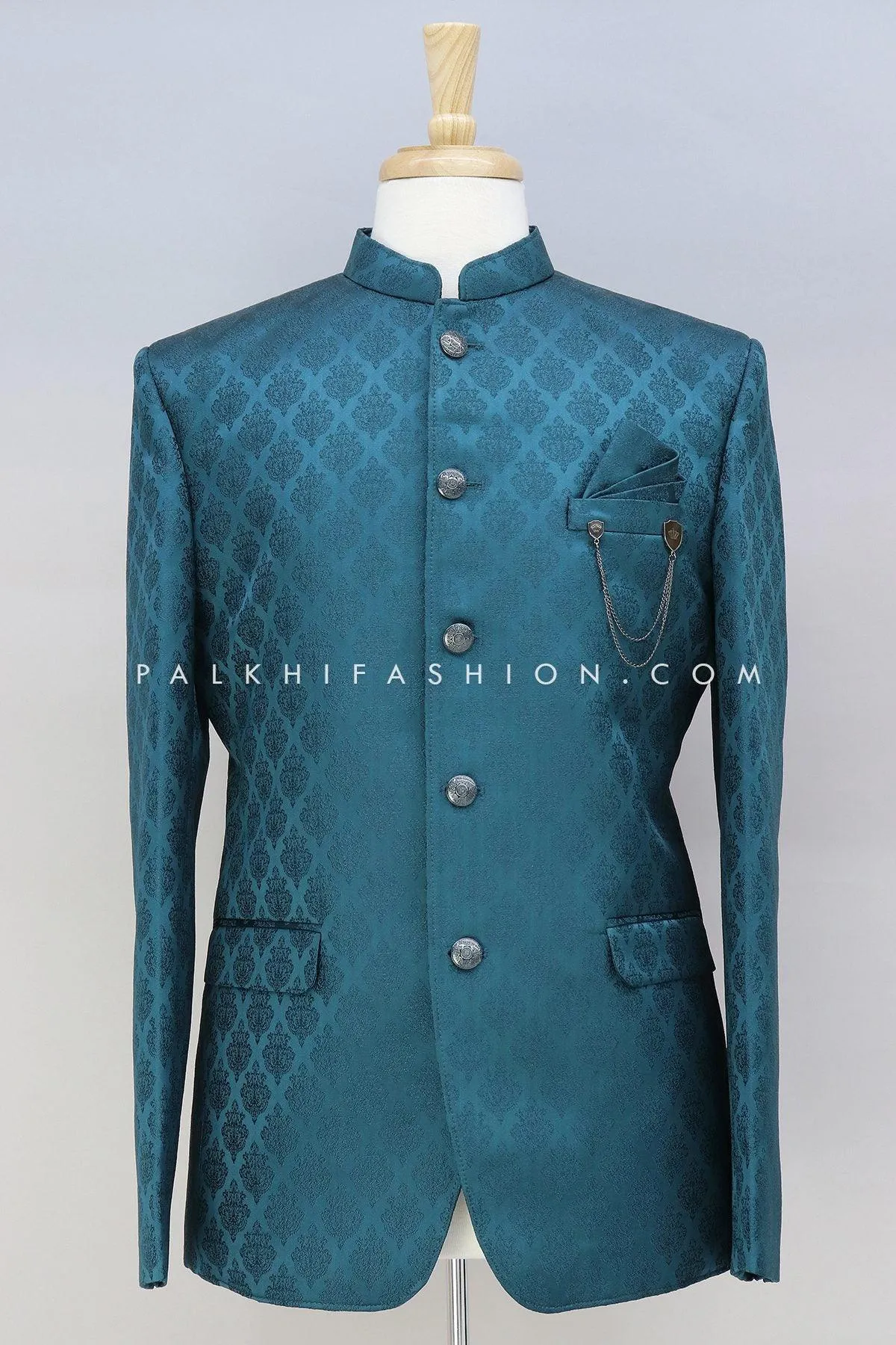 Petrol Blue Pure Silk Jodhpuri Suit With Classic Embroidery