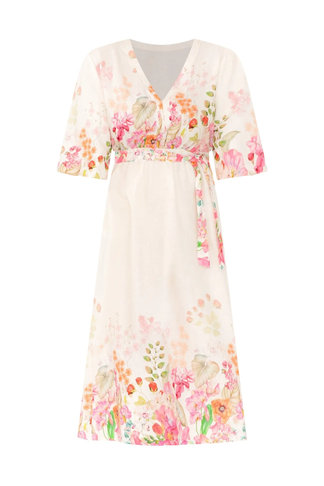 Petunia Cream Floral Linen Blend Dress