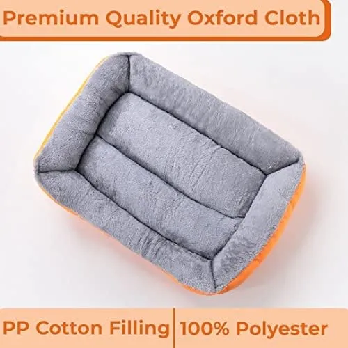 Petvit Dog & Cat Bed|Super Soft Plush Top Pet Bed|Oxford Cloth Polyester Filling|Machine Washable Dog Bed|Rectangular Cat Bed with Rise-Edge Pillow|QY036OR-M|Orange