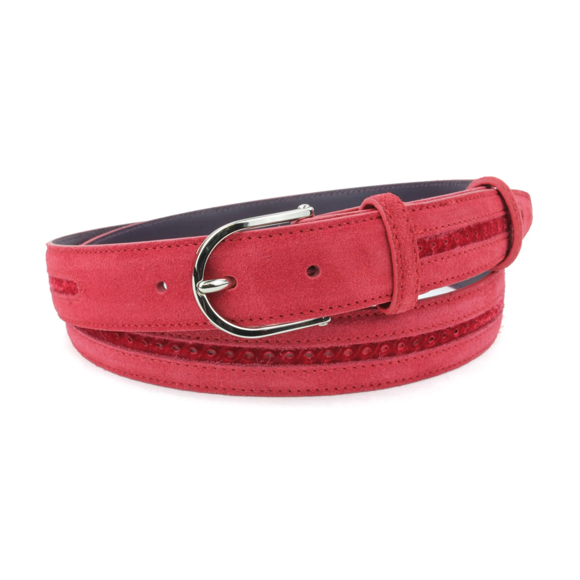 Pfeiffer Red Suede/Velvet Mix Narrow Belt