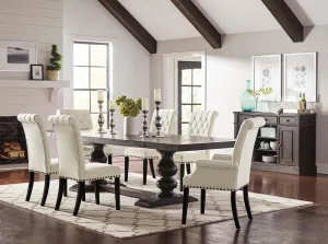 Phelps 7pc Trestle Dining Set Noir Finish with Beige