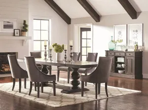 Phelps 8pc Trestle Dining Set Noir Finish with Grey