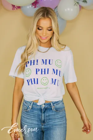 Phi Mu Recruitment Smiley Face Tee