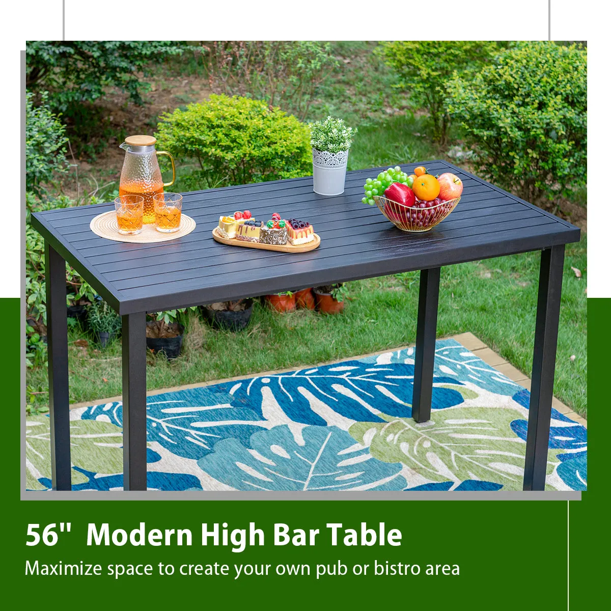 Phi Villa 56" Pub Rectangular Stee Bar High Table