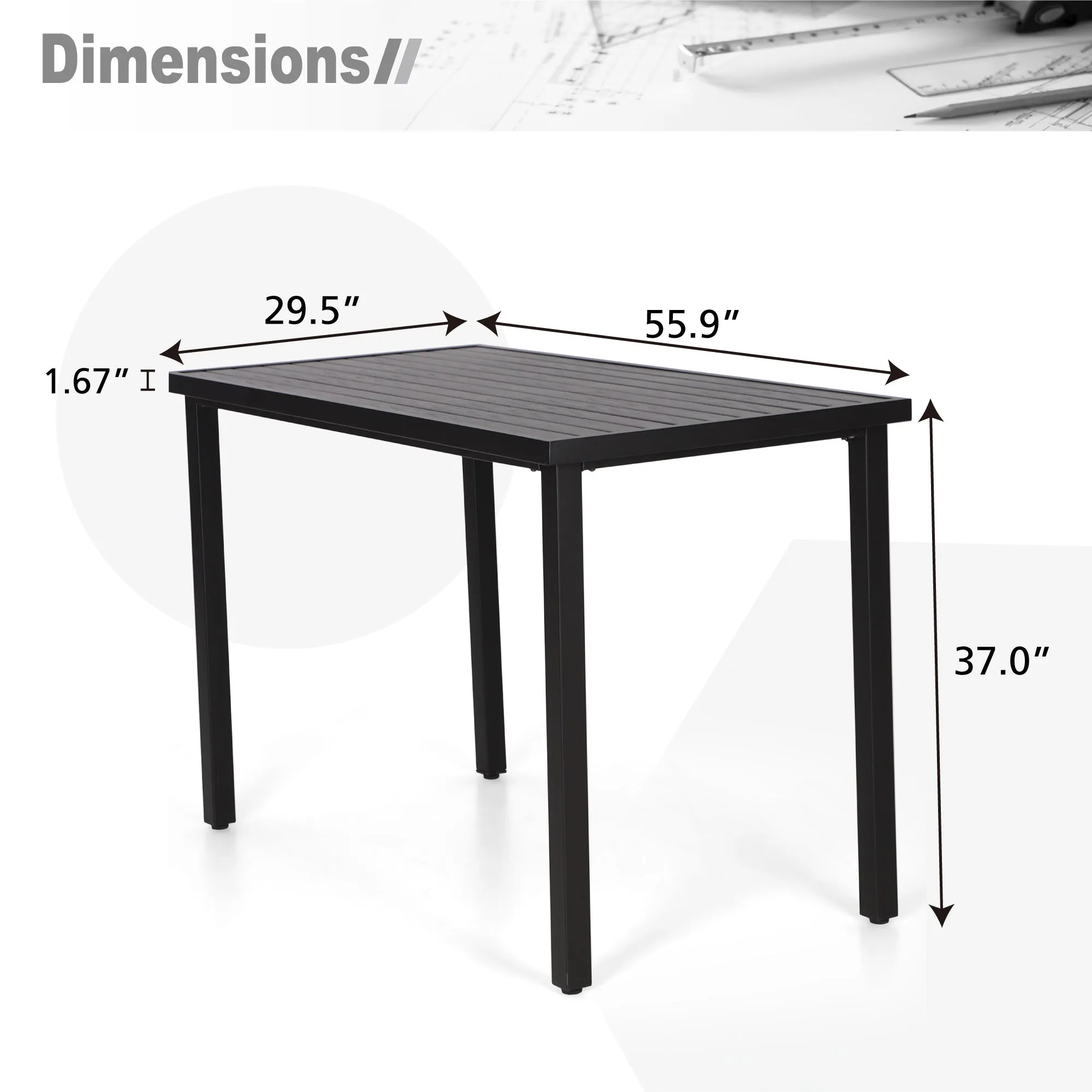 Phi Villa 56" Pub Rectangular Stee Bar High Table